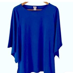Chicos blue flare/bell sleeve flowy blouse tunic with side slits